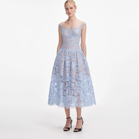 Self-Portrait Dresses & Skirts - NWT- Self-Portrait Blue Midi Dress in Floral Lace